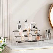 Black Acrylic Riser Stand, Tiered Display Rack, Multi-Purpose Acrylic Perfume Storage Box, Figurine, Collectible And Cosmetic Display Shelf - Multicolor - View 2