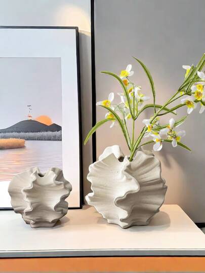 1pc Moderne Art Ceramic Coral Flower Vase Home Office ation Sculpture Work Bohemian Coffee Tafel Bookshelf Living Room (Black) Glass view 2