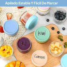 Juego de 6 Frascos de Vidrio con Tapa 4 Oz Recipientes para Puré, Frutas, Snacks, Nueces, Recipientes Reutilizables para Alimentos a Prueba de Fugas para Microondas, Lavavajillas y Frigorífico - Multicolor - Ver 5
