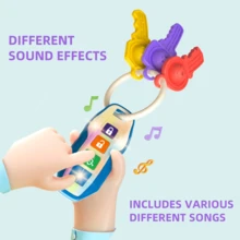 1 Stück Baby Beißring Auto Schlüssel Musikspielzeug, weiches Silikon, Simulation Auto Schlüssel Spielzeug mit Musik/LED Licht, mehrere Geräusche, Frühkindliche Bildung Sensorisches Spielzeug, Baby Essentials, Baby Spielzeug für Mädchen Jungen Weihnachts-/Halloween-Geschenke (Batterie inklusive) (Zufällige Knopffarbe)