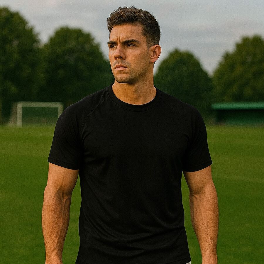 Comfortable Men's Sports T-Shirt Without Print Drii Fit - Black - View 1