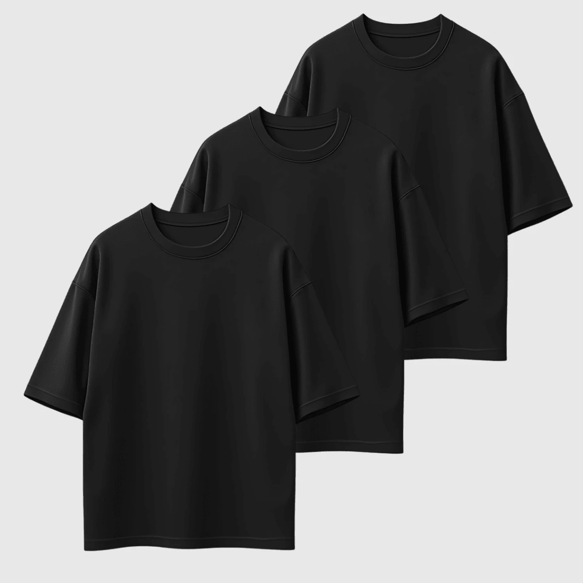 Kit 03 Men's Oversized T-Shirt High Neck Malhão Premium Fabric - Negro - Ver 1