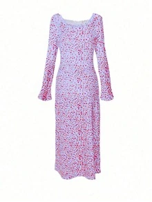 New Sexy Elegant Ditsy Floral Long Sleeve Swing Dress, Bohemian Style Vacation Dress For Women, Early Autumn