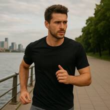 Comfortable Men's Sports T-Shirt Without Print Drii Fit - Black - View 2