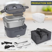 SOKANY Herrfilk Przenośny elektryczny lunchbox do samochodu i domu – szczelna konstrukcja, wyjmowany pojemnik wewnętrzny ze stali nierdzewnej, pojemność 1,5 l, 220 V/12 V, odpowiedni dla kierowców ciężarówek, podgrzewa lunch - Wtyczka UE typ C (220–240 V) - Zobacz 7