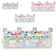 Wandmontierter Badewannen-Spielzeug-Organizer, 3-Fach Duschspielzeug-Halter mit breiten Öffnungen & Klebehaken, großer Stauraum für Badespielzeug