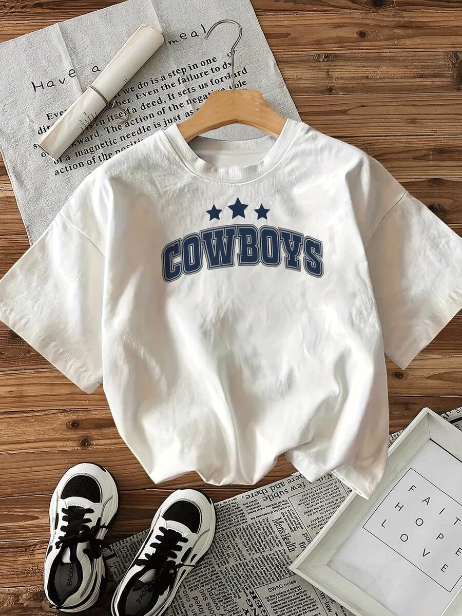 Camiseta de Mujer con Estampado de Estrellas y Letras,Diseño Casual y Cómodo,Ideal Para el Verano - Blanco - Ver 1