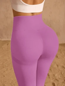 Anivas deportiva Mallas liso de entrenamiento de unicolor, sin costuras, - Rosa - Ver 2