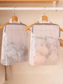 蜂窝网眼拉链洗衣袋 - 耐用塑料悬挂式衣物保护袋，适用于精致衣物、袜子和内衣，长方形机洗收纳整理袋，带拉链封口，洗衣房配件，精致衣物护理，洗衣袋 - 彩色 - 查看 5