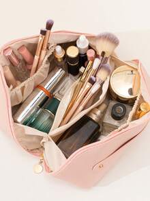 1pc PU Pillow Cosmetic Bag Portable Large Capacity Makeup Bag Travel Storage Bag Toiletry Bag For Women Makeup Brushes Holedr Make Up Bag Travel Wash Bag Lightweight Makeup Zipper Pouch Christmas Halloween Thanksgiving Day Gift Mother's Day Gift