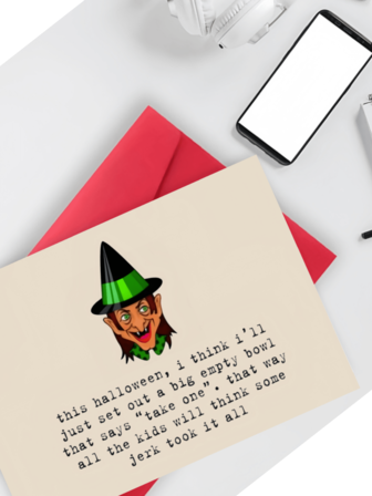 1 Pc Funny Halloween Greeting Card – "Big Empty Bowl" Joke Design, Assorted Colors, Ideal For Trick-Or-Treat Fans, Party Gifting & Stock Up
