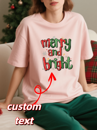 1 pieza Camiseta de manga corta personalizada e impresa, agrega tu texto para personalizar tu nombre, adecuada para familia, trabajo, uso diario, fiestas y universidad, el mejor regalo para seres queridos, novios, novias, familiares, regalo del Día de San Valentín, regalo de cumpleaños