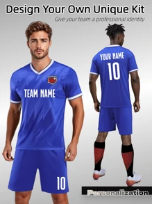 2pcs Blue Lightning - Patterned Soccer Jersey Set | Custom Football Uniforms For Dynamic Teams, Competitive Leagues | Personalize Logos, Player Names & Stripes | Moisture - Wicking Fabric | Ideal For High - Energy Matches & Team Identity Boost