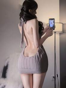 性感内衣套装：迷人的吊带毛衣，无需脱下，娇小胸型诱惑禁欲装，性感内衣套装