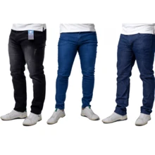 Kit 3 's Pants With Fraying + Dark Blue (Choose The Third Piece) Style And Comfort In Various Slim Options Gift For Fathers Man - 1 Worn Black + 1 Dark Blue + 1 Used Blue - View 1
