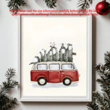1 pièce, Scène d'hiver, Sapin de Noël, Voiture, Œuvre murale avec cadre, Œuvres d'art murales, Affiches, Matériau canevas (cadre en option), Cadeaux de Noël, Cadeaux spéciaux, Décoration de maison, Décoration de cuisine, Décoration de salon, Décoration de chambre à coucher, Décoration de bureau, Joyeux Noël, Décorations de Noël