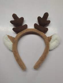 1个鹿角发箍，可爱毛绒鹿耳朵发箍，角色扮演配饰道具，手工制作人造动物耳朵头饰，圣诞节头饰 - 彩色 - 查看 9
