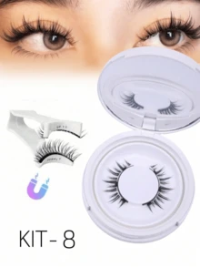 1对磁吸式可重复使用假睫毛，无需胶水，自然蓬松的日式睫毛，闪亮眼妆工具，旅行必备 - 交叉款 - 查看 21