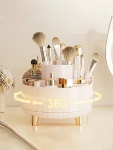 Rotating Makeup Brush Holder Stand, Multi-Functional Rotating Pen Holder, Cosmetic Storage Box, 3 Color Options (Pink, White, Cream) - Milky White - View 4