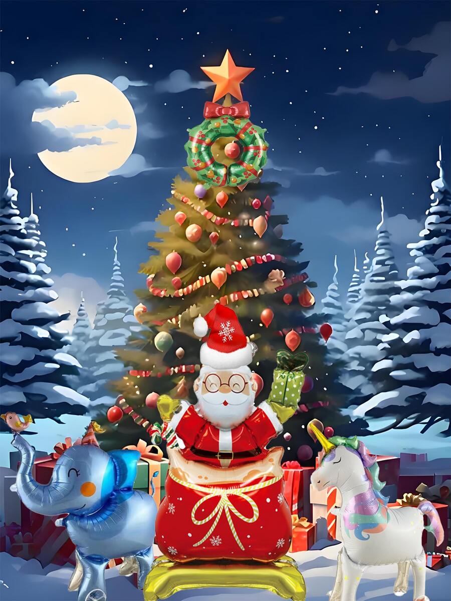 Paw Patrol 5pcs Christmas Themed Party Balloons Decoration Set - Independent Santa Claus With Snowflake Santa Hat, Lovely Christmas Tree Wreath, 2pcs Pet Material Cute Mini Animals With Wheels And Mini Walking Elephant, To Celebrate The Coming Christmas