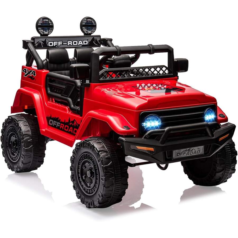 ShiningLove Ride On Truck Car For Kids, 12V Electric Ride On Car With Remote Control, Spring Suspension, Led Lights, Bluetooth, Music & Horn, 3 Speeds,Gift For Boys Girls - Red - View 1