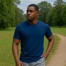 Comfortable Men's Sports T-Shirt Without Print Drii Fit - Navy Blue - View 3