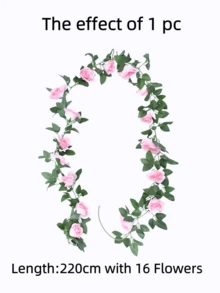 Nejlue Artificial Flowers/Plants1111 Home & Living 1/2 件装人造玫瑰藤蔓假花环，带绿叶，适用于家居装饰、房间装饰、花园装饰、墙面装饰、室内/室外装饰、卧室装饰、婚礼装饰、餐桌装饰、派对装饰、生日装饰、圣诞节装饰、圣诞树装饰、圣诞花环 - 粉色 - 查看 7