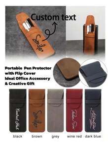1pc Customized Sleek Faux Leather Pen Case - Portable Business Pen Protector With Flip Cover, Ideal Office Accessory & Creative Gift,Suitable For Writing, School, Students, Personalized Signatures, Gifts, School Supplies, Back To School