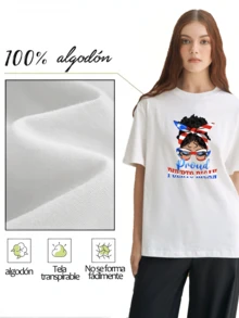 Camiseta de Mujer con Diseño Moderno Chica con Bandana y Gafas de la Bandera de Puerto Rico ¡Estilo y Orgullo en Uno! - Blanco - Ver 3