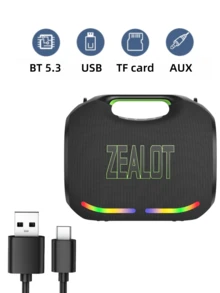 ZEALOT ZE01 120W Wireless Speaker, Outdoor Portable, Bluetooth Speaker 24000mAh Long Battery, With RGB Color Lights, Up To 8 Hours Of Playback Time, Supports Mobile Phones/Tablets/TVs. Compatible With SD Card/USB/AUX, Serial Pairing Function, Suitable For/Car/Outdoor/Camping/Beach/Party - Black - View 13