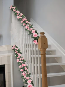 Nejlue Artificial Flowers/Plants1111 Home & Living 1/2 件装人造玫瑰藤蔓假花环，带绿叶，适用于家居装饰、房间装饰、花园装饰、墙面装饰、室内/室外装饰、卧室装饰、婚礼装饰、餐桌装饰、派对装饰、生日装饰、圣诞节装饰、圣诞树装饰、圣诞花环 - 粉色 - 查看 2