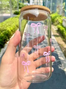 1个16.9盎司带盖吸管杯，蝴蝶结装饰，杯型水瓶，适用于冰咖啡、茶、果汁、牛奶，生日礼物，冷热饮杯，情人节礼物 - 彩色 - 查看 3