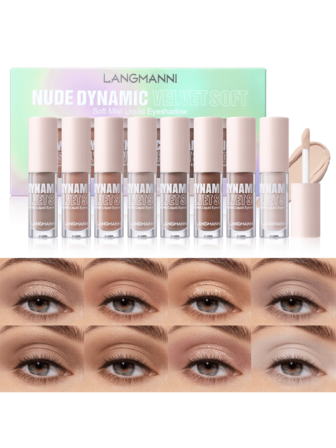 LANGMANNI 8 Colors Matte Liquid Eyeshadow With Subtle Shimmer Set,Long-Lasting, Neutral Naked Smooth Creamy Eyeshadow Lightweight.Gift For Girls And Women.