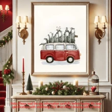 1 pièce, Scène d'hiver, Sapin de Noël, Voiture, Œuvre murale avec cadre, Œuvres d'art murales, Affiches, Matériau canevas (cadre en option), Cadeaux de Noël, Cadeaux spéciaux, Décoration de maison, Décoration de cuisine, Décoration de salon, Décoration de chambre à coucher, Décoration de bureau, Joyeux Noël, Décorations de Noël