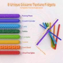 8 bastões sensoriais texturizados de silicone flexível - brinquedos sensoriais para crianças e adultos, brinquedos sensoriais de viagem, presentes de pelúcia para adolescentes - | Dobráveis | Moldáveis | Designs divertidos (detalhes de formato e cor são aleatórios) - 8 peças[Bastão sensorial] - Ver 4