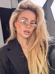 Unisex Retro Y2K Summer Fashion Frameless Oval Glasses With Metal Hinges, Comfortable & Ultra-Light Large Size Metal Glasses Vacation Outfits Women Oval Shape Shades - Multicolor - View 7