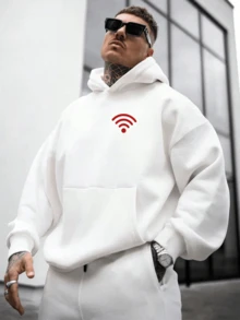 "Connect To God", Men's Casual Hoodies, Religious Blessing Print, Men's Clothes, WIFI Hoodies Graphic, Jesus Hoodie, With Pockets, Unisex, Daily Casual Wear, Outdoor Sports Tops, Men's Gifts, Halloween, Christmas Gifts - 白色 - 查看 3