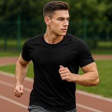 Comfortable Men's Sports T-Shirt Without Print Drii Fit - Black - View 2