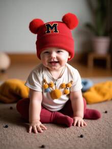 1 件装婴儿 A-Z 字母针织帽 婴儿女孩帽子 儿童无檐便帽 婴幼儿配饰 儿童帽子 弹力 0-3 岁幼儿女孩男孩帽子