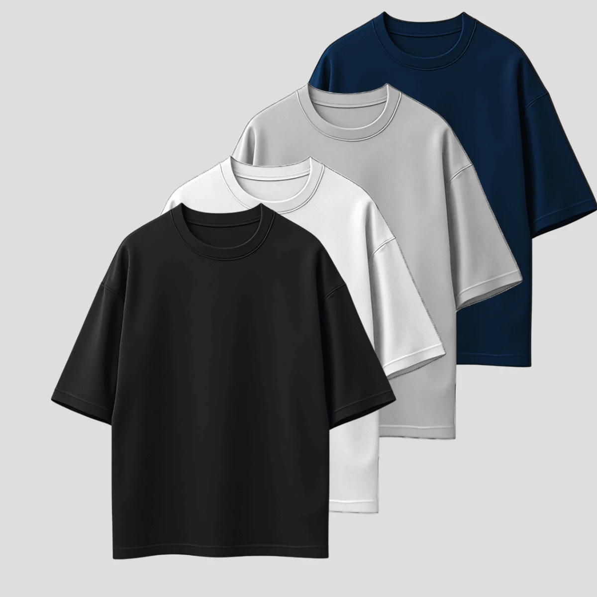 Kit 04 Men's Oversized High Neck T-Shirt Made Of Premium Fabric - Đen Trắng Xám Xanh - Xem 1