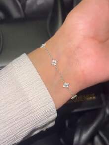 1 件 925 纯银精致优雅四叶草手链女士精美珠宝派对礼物生日礼物日常佩戴 - 四葉草手鍊 - 查看 4