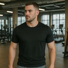 Comfortable Men's Sports T-Shirt Without Print Drii Fit - Black - View 1