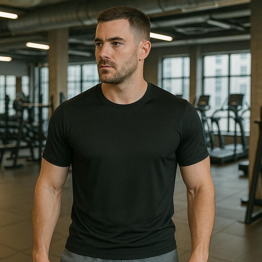 Comfortable Men's Sports T-Shirt Without Print Drii Fit - Black - View 1