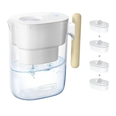 Waterdrop Chu Bby Water Filter Jug With 4*90 Days Filter, NSF Certified, Reduce Fluoride, Chlorine Etc, 3.5L, White (4 Filters)