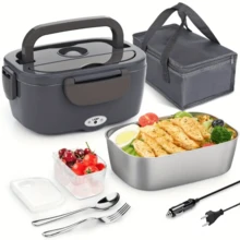 SOKANY Herrfilk Przenośny elektryczny lunchbox do samochodu i domu – szczelna konstrukcja, wyjmowany pojemnik wewnętrzny ze stali nierdzewnej, pojemność 1,5 l, 220 V/12 V, odpowiedni dla kierowców ciężarówek, podgrzewa lunch - Wtyczka UE typ C (220–240 V) - Zobacz 1