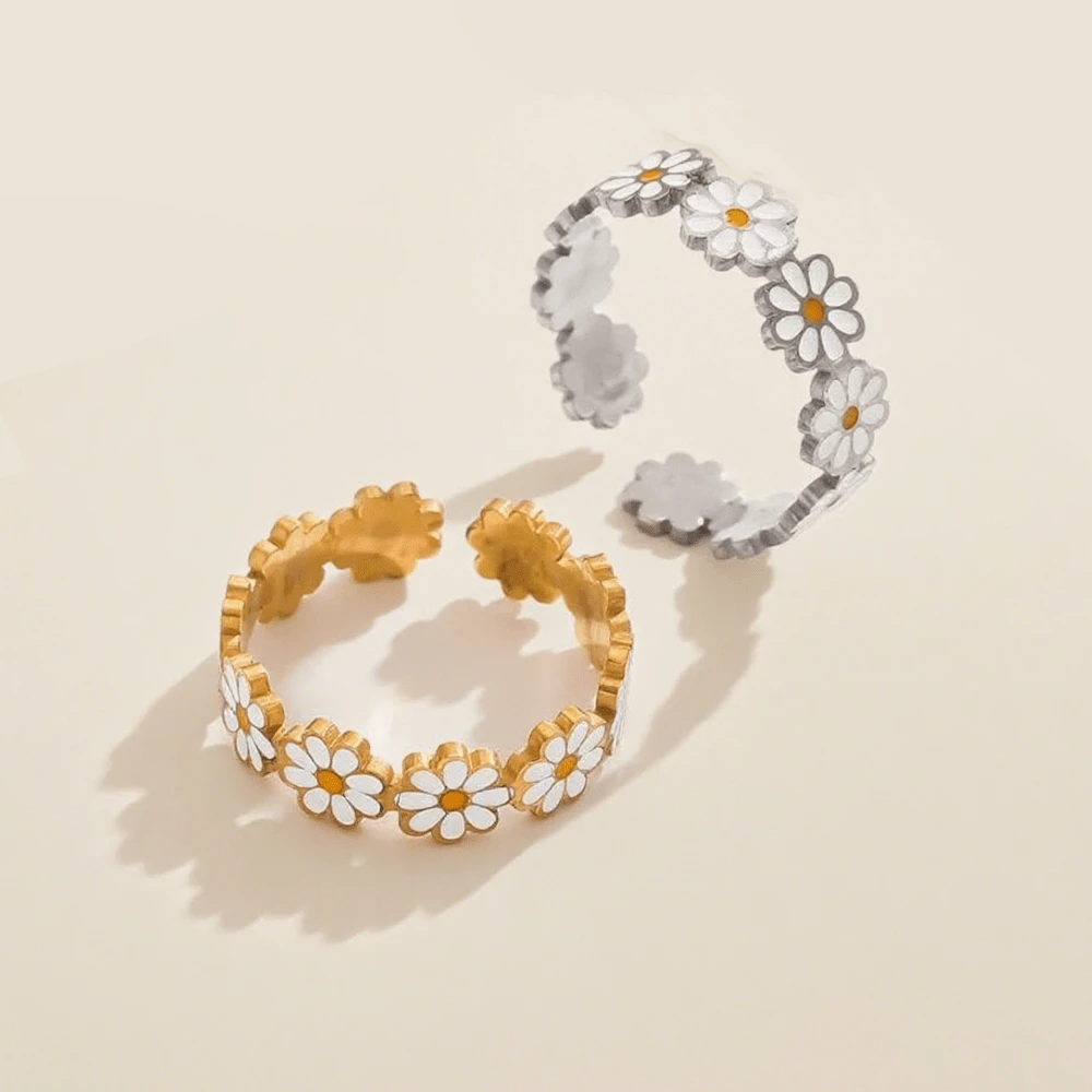 Bộ nhẫn, vòng cổ, khuyên tai hình hoa cúc bằng thép không gỉ phong cách rừng tối giản, thích hợp làm trang phục hàng ngày và quà tặng ngày lễ cho phụ nữ - Bộ hai mảnh - Xem 1