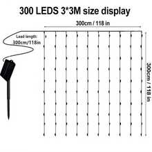 300 LED Solar Powered Window Curtain Lights, 8 Lighting Modes Fairy Lights, Christmas Decorative Lights, Suitable For Wedding, Outdoor Garden, Holiday, Wedding, Wall, Halloween, Outdoor Patio Decor