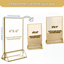 12/6/3 Giá đỡ số bàn tiệc cưới bằng Acrylic trong suốt, có viền vàng, khung ảnh vàng hai mặt, giá trưng bày thẻ công thức thực đơn, lý tưởng cho - đám cưới, tiệc đính hôn, kỷ niệm, sinh nhật, tiệc chia tay cuộc sống độc thân, tiệc trưởng thành, sự kiện của công ty hoặc bất kỳ dịp đặc biệt nào! - Vàng - Xem 10