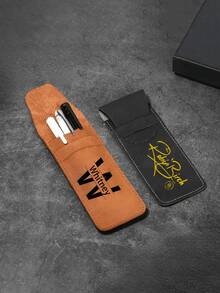 1pc Customized Sleek Faux Leather Pen Case - Portable Business Pen Protector With Flip Cover, Ideal Office Accessory & Creative Gift,Suitable For Writing, School, Students, Personalized Signatures, Gifts, School Supplies, Back To School