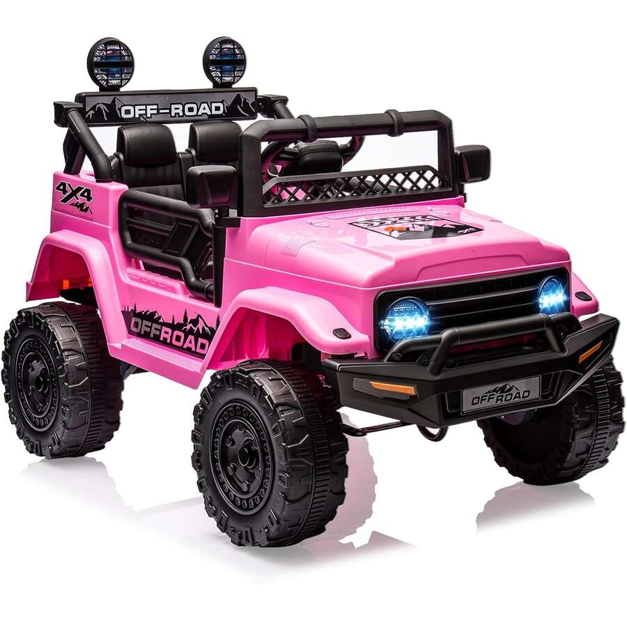 ShiningLove Ride On Truck Car For Kids, 12V Electric Ride On Car With Remote Control, Spring Suspension, Led Lights, Bluetooth, Music & Horn, 3 Speeds,Gift For Boys Girls - Hồng - Xem 1